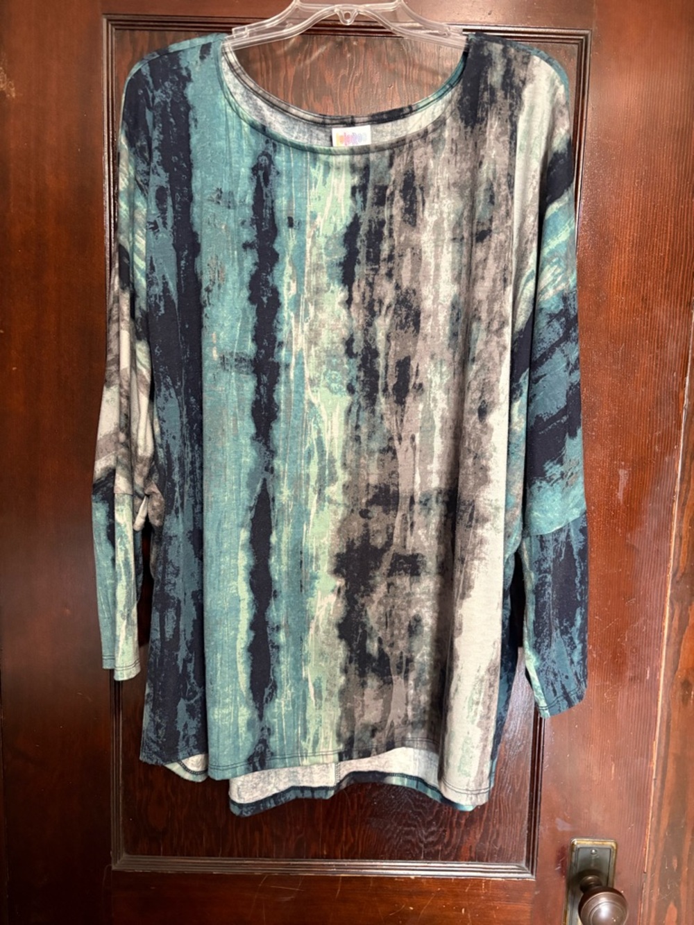 LuLaRoe Teal, Black & Gray Abstract Stripe Long Sleeve Tee